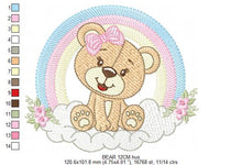 Cargar imagen en el visor de la galería, Bear with rainbow embroidery designs - Female Teddy with lace and flowers embroidery design machine embroidery pattern - instant download
