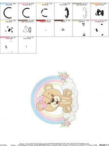 Bear with rainbow embroidery designs - Female Teddy with lace and flowers embroidery design machine embroidery pattern - instant download