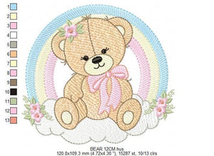 Female Bear with rainbow embroidery designs - Girl Teddy with flowers lace embroidery design machine embroidery pattern - instant download