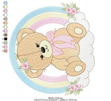 Load image into Gallery viewer, Female Bear with rainbow embroidery designs - Girl Teddy with flowers lace embroidery design machine embroidery pattern - instant download
