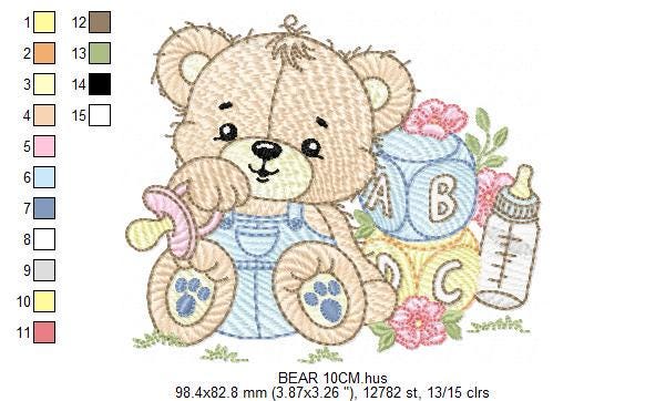 Baby Boy Bear with toys embroidery designs - Male Bear with pacifier embroidery design machine embroidery pattern - instant download pes jef