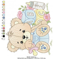 Load image into Gallery viewer, Baby Boy Bear with toys embroidery designs - Male Bear with pacifier embroidery design machine embroidery pattern - instant download pes jef
