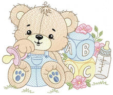 Load image into Gallery viewer, Baby Boy Bear with toys embroidery designs - Male Bear with pacifier embroidery design machine embroidery pattern - instant download pes jef
