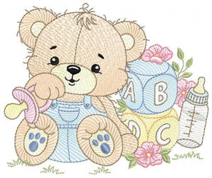 Baby Boy Bear with toys embroidery designs - Male Bear with pacifier embroidery design machine embroidery pattern - instant download pes jef