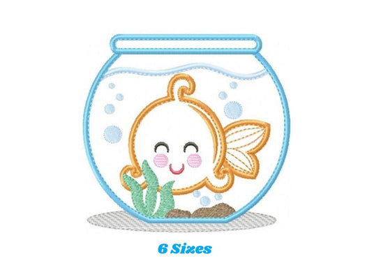 Golden fish embroidery designs - Aquarium embroidery design machine embroidery pattern - pet embroidery file - golden fish applique fishbowl