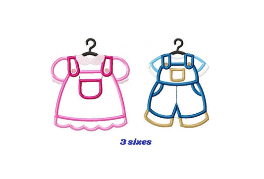 Dress embroidery designs - Children's Clothes with hanger embroidery machine embroidery pattern - Baby Dress applique - instant download pes