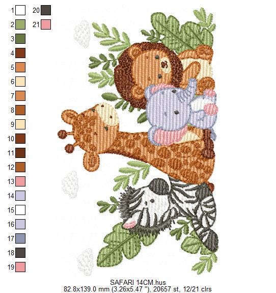 Safari animals embroidery designs - Lion Elephant Zebra and Giraffe embroidery design machine embroidery pattern - Instant download pes jef
