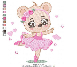 Ballerina Bear embroidery designs - Ballerina with flowers embroidery design machine embroidery pattern - Ballet dancer - Instant download