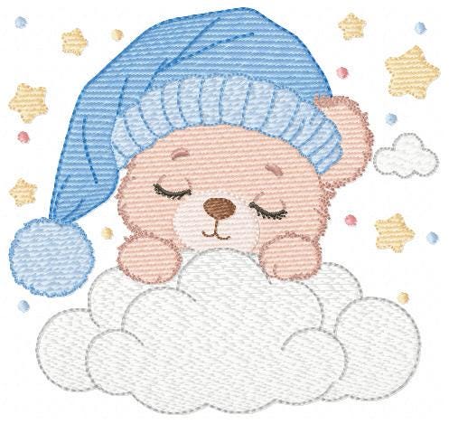 Sleeping Bear embroidery designs - Baby Bear with hat embroidery design machine embroidery pattern -Bear with cloud - instant download pes