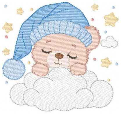 Sleeping Bear embroidery designs - Baby Bear with hat embroidery design machine embroidery pattern -Bear with cloud - instant download pes