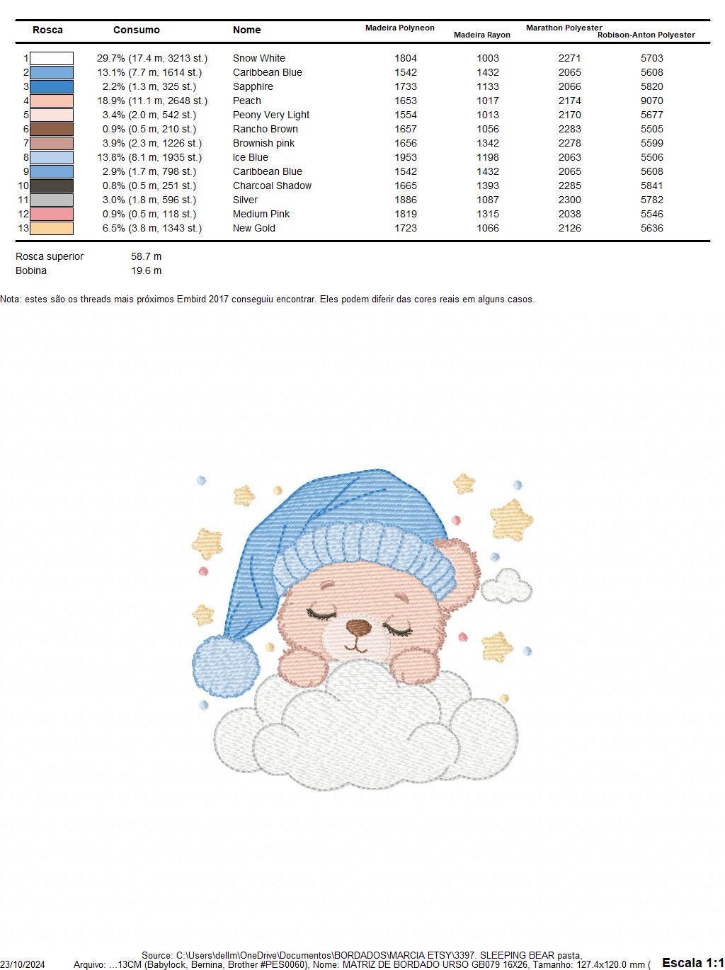 Sleeping Bear embroidery designs - Baby Bear with hat embroidery design machine embroidery pattern -Bear with cloud - instant download pes