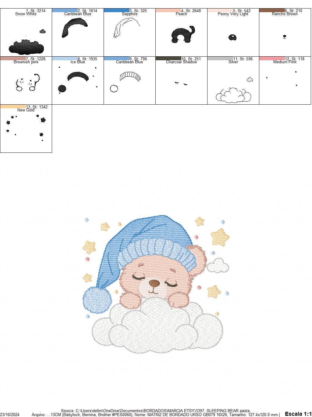 Sleeping Bear embroidery designs - Baby Bear with hat embroidery design machine embroidery pattern -Bear with cloud - instant download pes