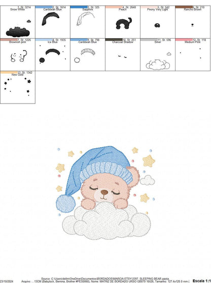 Sleeping Bear embroidery designs - Baby Bear with hat embroidery design machine embroidery pattern -Bear with cloud - instant download pes