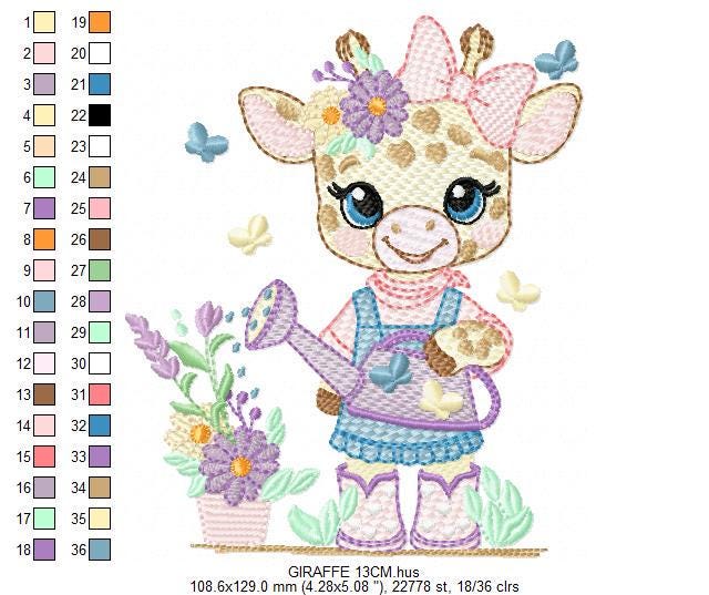 Giraffe with flowers embroidery design - Safari Animal embroidery designs machine embroidery pattern - Gardner Girl - Instant download pes