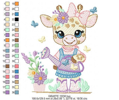 Giraffe with flowers embroidery design - Safari Animal embroidery designs machine embroidery pattern - Gardner Girl - Instant download pes