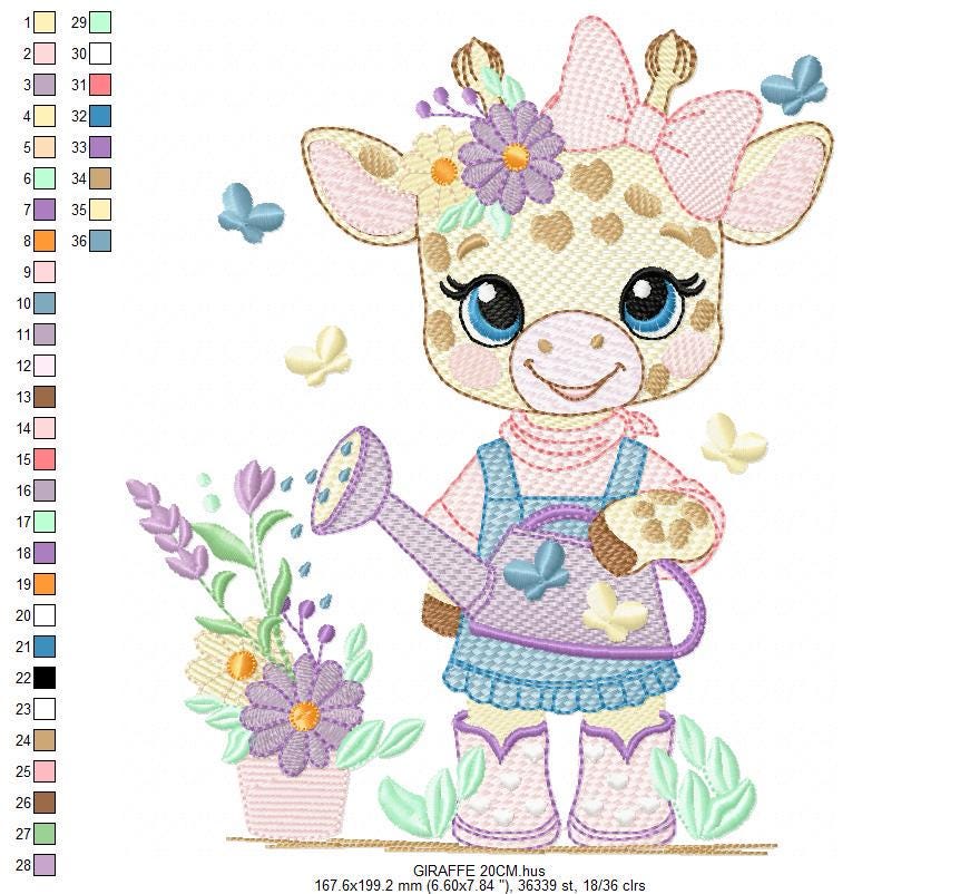 Giraffe with flowers embroidery design - Safari Animal embroidery designs machine embroidery pattern - Gardner Girl - Instant download pes