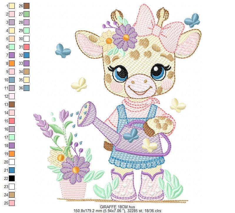Giraffe with flowers embroidery design - Safari Animal embroidery designs machine embroidery pattern - Gardner Girl - Instant download pes