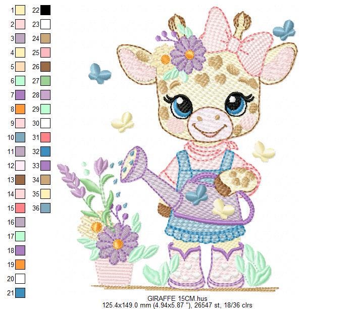 Giraffe with flowers embroidery design - Safari Animal embroidery designs machine embroidery pattern - Gardner Girl - Instant download pes
