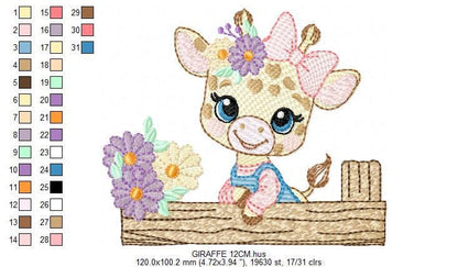 Giraffe embroidery designs - Safari animals embroidery design machine embroidery pattern - Baby girl embroidery file - instant download pes