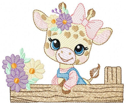 Giraffe embroidery designs - Safari animals embroidery design machine embroidery pattern - Baby girl embroidery file - instant download pes