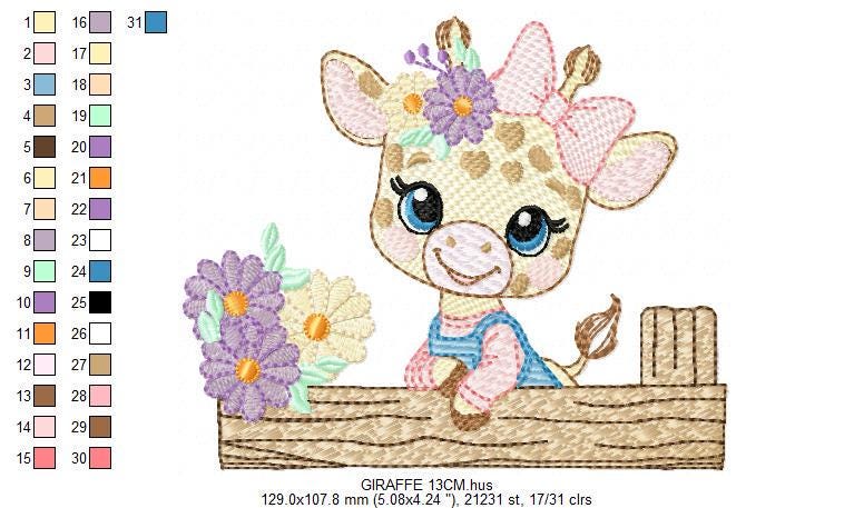 Giraffe embroidery designs - Safari animals embroidery design machine embroidery pattern - Baby girl embroidery file - instant download pes