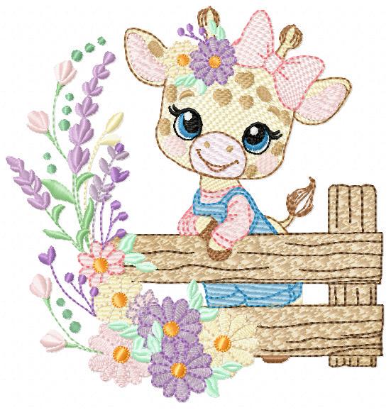 Giraffe embroidery designs - Safari animal embroidery design machine embroidery pattern - Giraffe with flowers - instant download pes jef