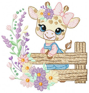 Giraffe embroidery designs - Safari animal embroidery design machine embroidery pattern - Giraffe with flowers - instant download pes jef