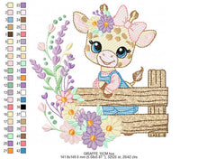 Load image into Gallery viewer, Giraffe embroidery designs - Safari animal embroidery design machine embroidery pattern - Giraffe with flowers - instant download pes jef
