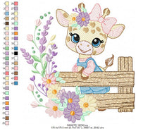 Load image into Gallery viewer, Giraffe embroidery designs - Safari animal embroidery design machine embroidery pattern - Giraffe with flowers - instant download pes jef
