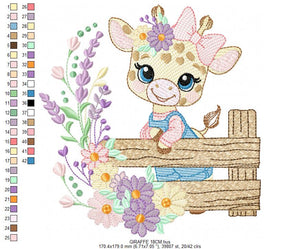 Giraffe embroidery designs - Safari animal embroidery design machine embroidery pattern - Giraffe with flowers - instant download pes jef