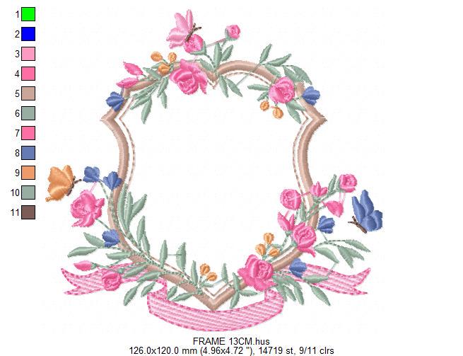 Frame with flowers embroidery designs - Floral Laurel Shield embroidery design machine embroidery pattern - Baby girl - instant download pes