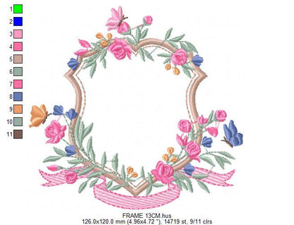 Frame with flowers embroidery designs - Floral Laurel Shield embroidery design machine embroidery pattern - Baby girl - instant download pes