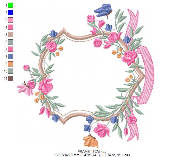 Frame with flowers embroidery designs - Floral Laurel Shield embroidery design machine embroidery pattern - Baby girl - instant download pes