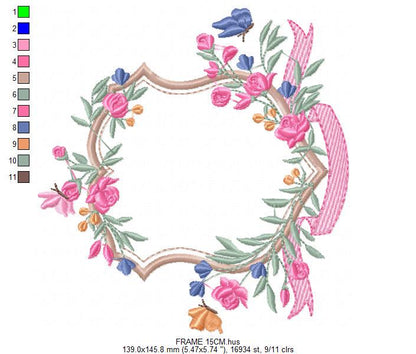 Frame with flowers embroidery designs - Floral Laurel Shield embroidery design machine embroidery pattern - Baby girl - instant download pes