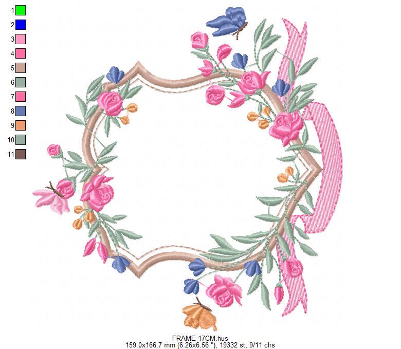 Frame with flowers embroidery designs - Floral Laurel Shield embroidery design machine embroidery pattern - Baby girl - instant download pes