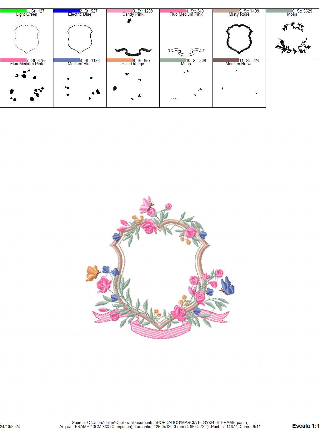 Frame with flowers embroidery designs - Floral Laurel Shield embroidery design machine embroidery pattern - Baby girl - instant download pes