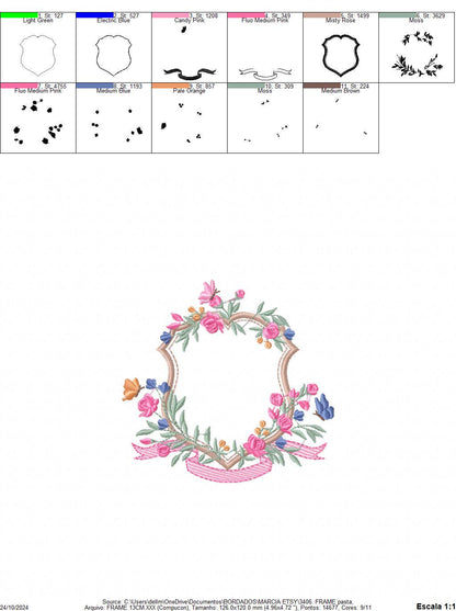 Frame with flowers embroidery designs - Floral Laurel Shield embroidery design machine embroidery pattern - Baby girl - instant download pes