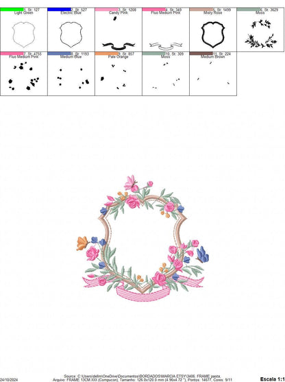 Frame with flowers embroidery designs - Floral Laurel Shield embroidery design machine embroidery pattern - Baby girl - instant download pes