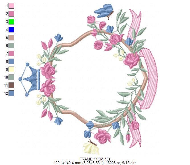 Frame with flowers embroidery designs - Floral Laurel Shield embroidery design machine embroidery pattern - Baby girl - instant download pes