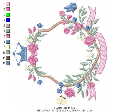 Frame with flowers embroidery designs - Floral Laurel Shield embroidery design machine embroidery pattern - Baby girl - instant download pes