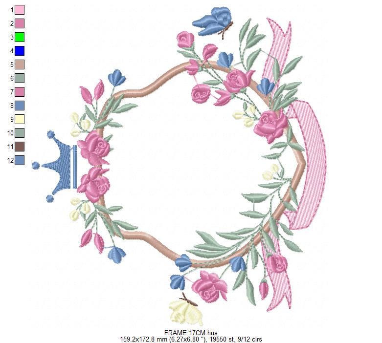 Frame with flowers embroidery designs - Floral Laurel Shield embroidery design machine embroidery pattern - Baby girl - instant download pes
