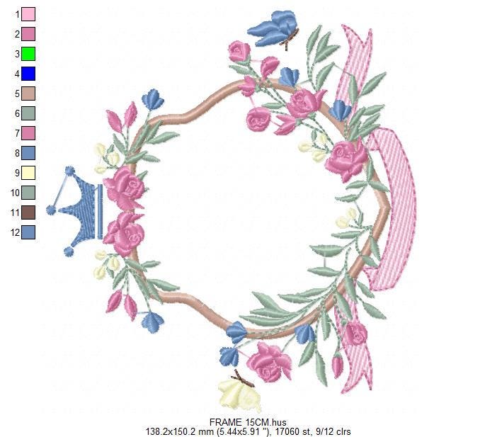 Frame with flowers embroidery designs - Floral Laurel Shield embroidery design machine embroidery pattern - Baby girl - instant download pes