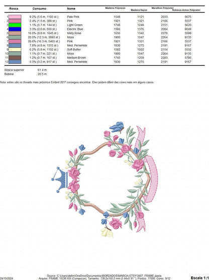 Frame with flowers embroidery designs - Floral Laurel Shield embroidery design machine embroidery pattern - Baby girl - instant download pes