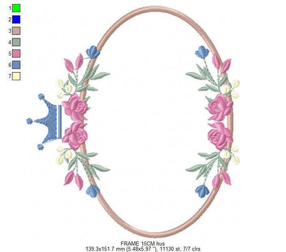Frame with flowers embroidery designs - Floral Laurel Shield embroidery design machine embroidery pattern - Baby girl - instant download pes