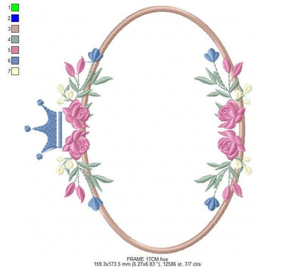 Frame with flowers embroidery designs - Floral Laurel Shield embroidery design machine embroidery pattern - Baby girl - instant download pes