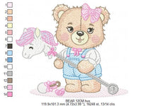 Load image into Gallery viewer, Bear with toy horse embroidery designs - Baby girl embroidery design machine embroidery pattern - Bear with lace - instant download jef pes
