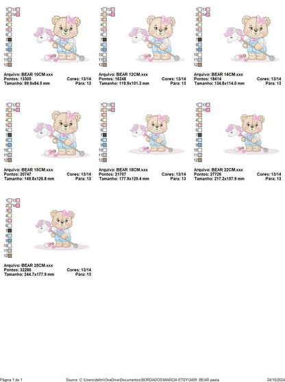 Bear with toy horse embroidery designs - Baby girl embroidery design machine embroidery pattern - Bear with lace - instant download jef pes
