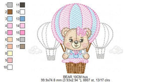 Bear embroidery designs - Hot air balloon embroidery design machine embroidery pattern - Nursery embroidery - Teddy bear Instant download