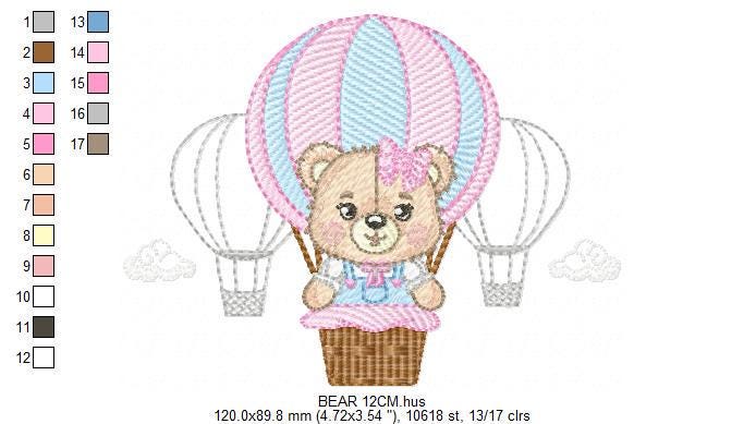 Bear embroidery designs - Hot air balloon embroidery design machine embroidery pattern - Nursery embroidery - Teddy bear Instant download