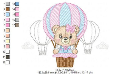 Bear embroidery designs - Hot air balloon embroidery design machine embroidery pattern - Nursery embroidery - Teddy bear Instant download
